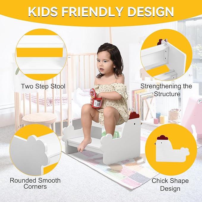 Wood Step Stools for Kids, Child Two Step Stool of Chick Shape, Toddler Step - Image 3