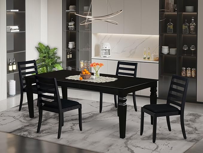 East West Furniture LGX15-BLK-24 -5 Piece Dining Set Includes a Rectangular - Image 2