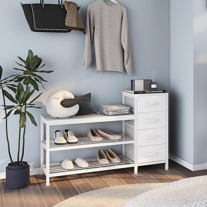 EXOTICA 3-Tier Shoe Storage Bench White Entryway Shoe Rack - Image 5