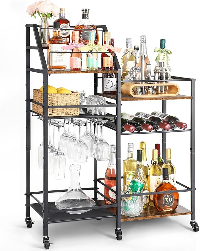 VINAEMO Rolling Bar Cart with Wine Glass Holder, Mini Bar by VINAEMO