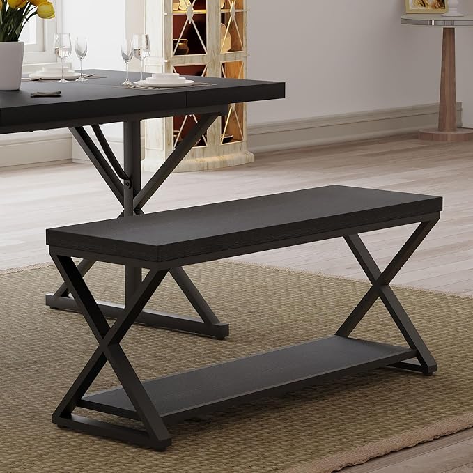 IBF Black Bench for Entryway, Farmhouse Entry Way Home Organizer Shoe Bench Seat - Image 8