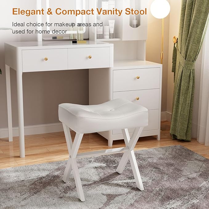 18-Inch Leather Vanity Stool Chair, Vanity Bench - Image 8