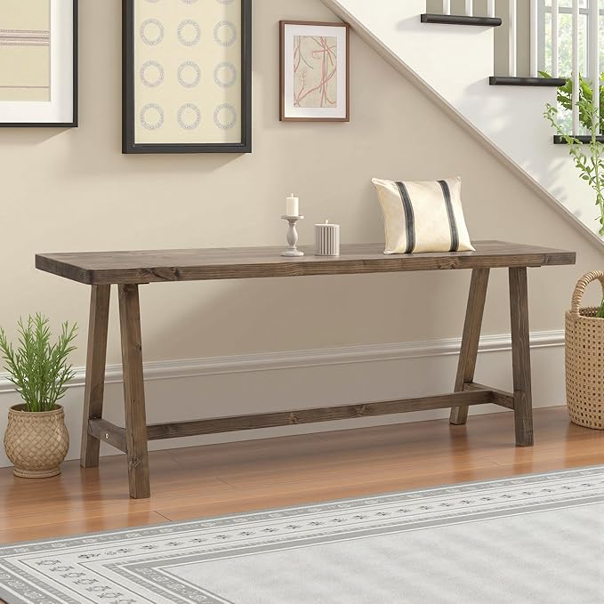 Warmiehomy Solid Wood Bench, 47.2” Rustic Farmhouse Entryway Bench by WarmieHomy