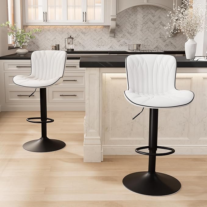 YOUNIKE White Bar Stools Set of 2 Modern Kitchen Counter Height Bar Chair - Image 6