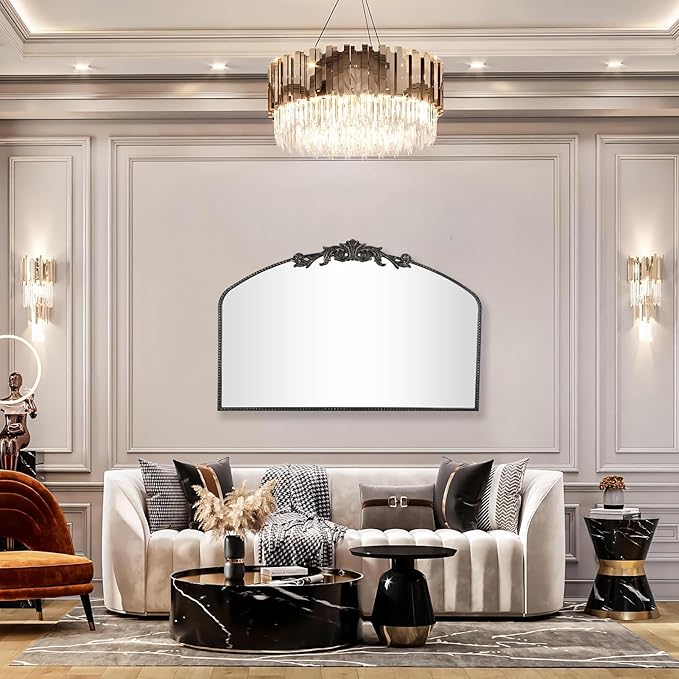 AIXI HOME Vintage Black Arched Mirror 36"X29", Antique Baroque Mantel Wall - Image 6