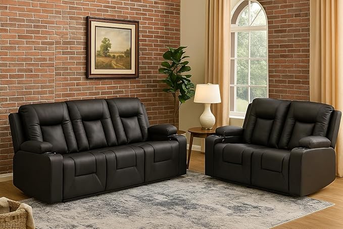 LUCKLIFE Leather Recliner Sofa Set by Unknown