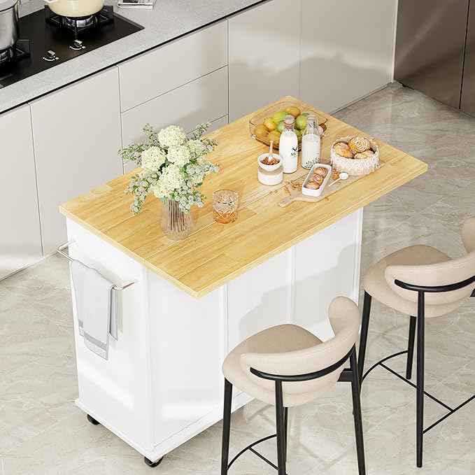 Shintenchi Kitchen Island with Storage, Bar Cart Cabinet Island Table on Wheels - Image 2