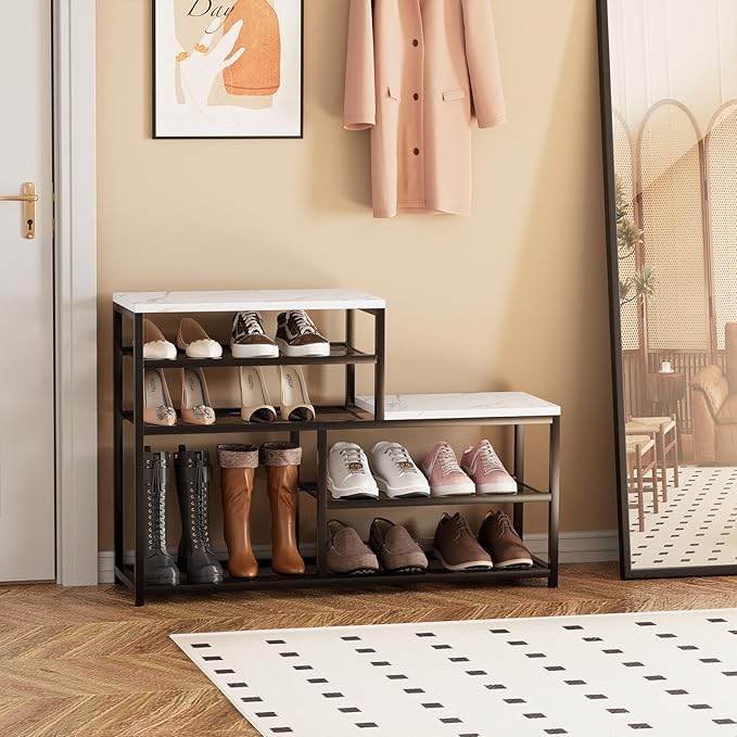 Shoe Rack Bench for Entryway, Free Standing Shoe Storage Organizer for Front - Image 7