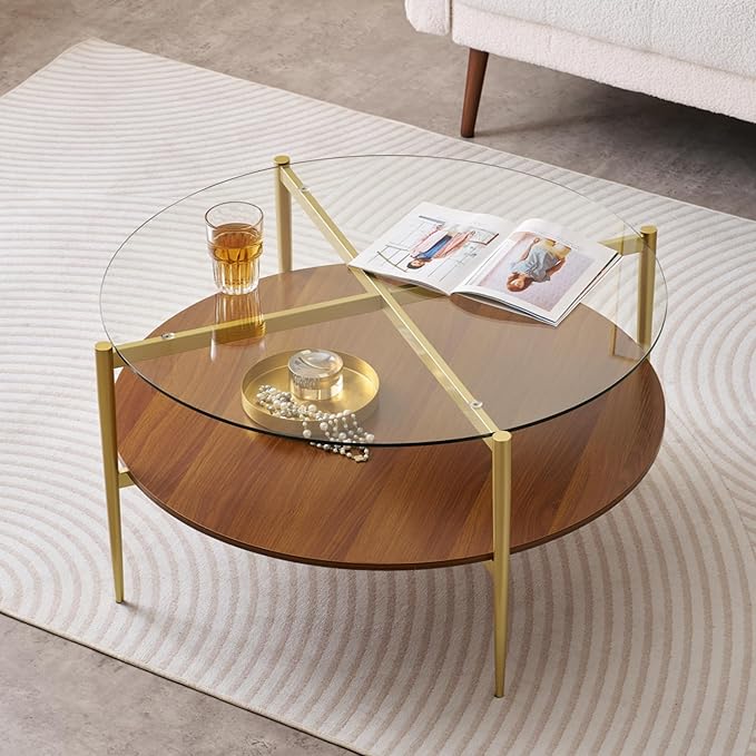 Extra Large Round Coffee Table, Mid-Century Modern Design, D34 x H17 in by LumFurn