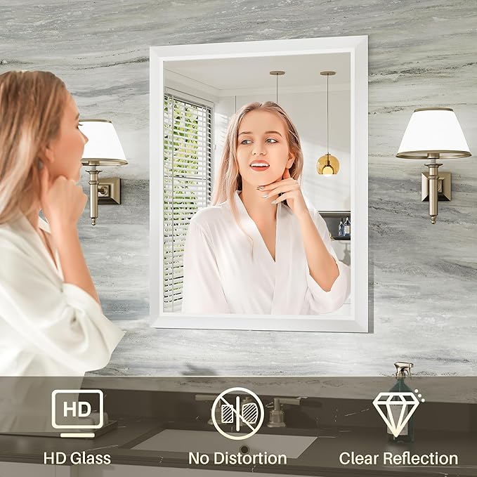 24x32 Inch White Bathroom Mirror - Image 4