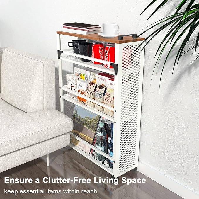 2025 New, Slim Kitchen Storage Cart, 3 Tier Metal Rolling Utility Cart Mesh - Image 7