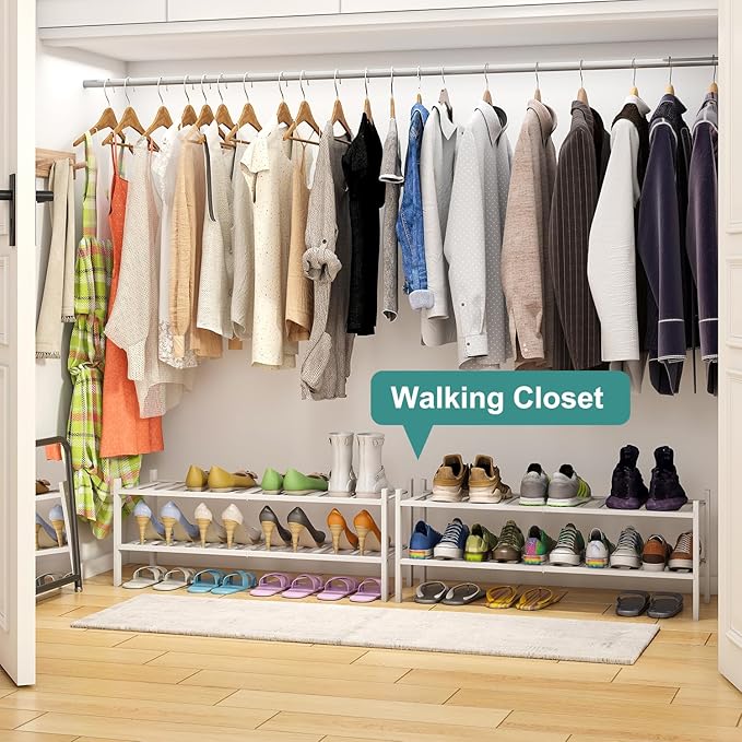 Long Shoe Rack for Entryway, Shoe Organizer for Hallway Closet, Bamboo Wood - Image 2
