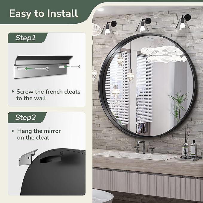 TokeShimi Black Round Mirror 36 Inchs Wall Mounted Black Circle Bathroom Mirror - Image 6