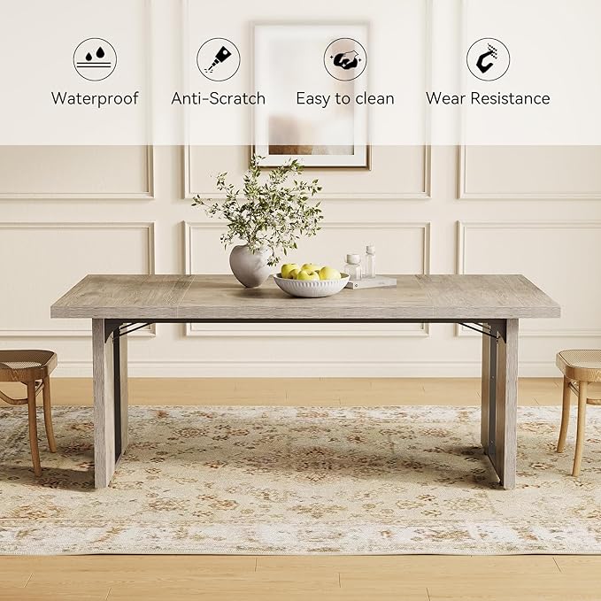 LITTLE TREE 71-Inch Dining Table, Rectangular Wooden Kitchen Table - Image 6