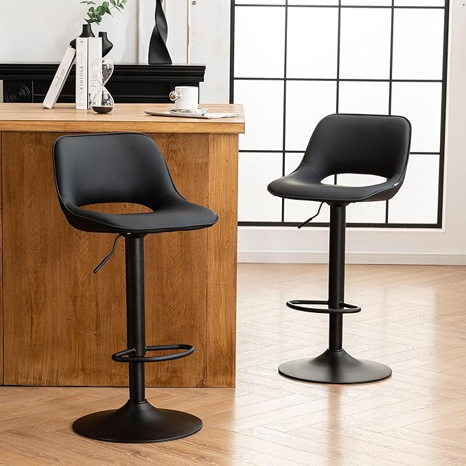 YOUNIKE Black Bar Stools Set of 2 Compact Modern Swivel Barstools, Adjustable by YOUNIKE