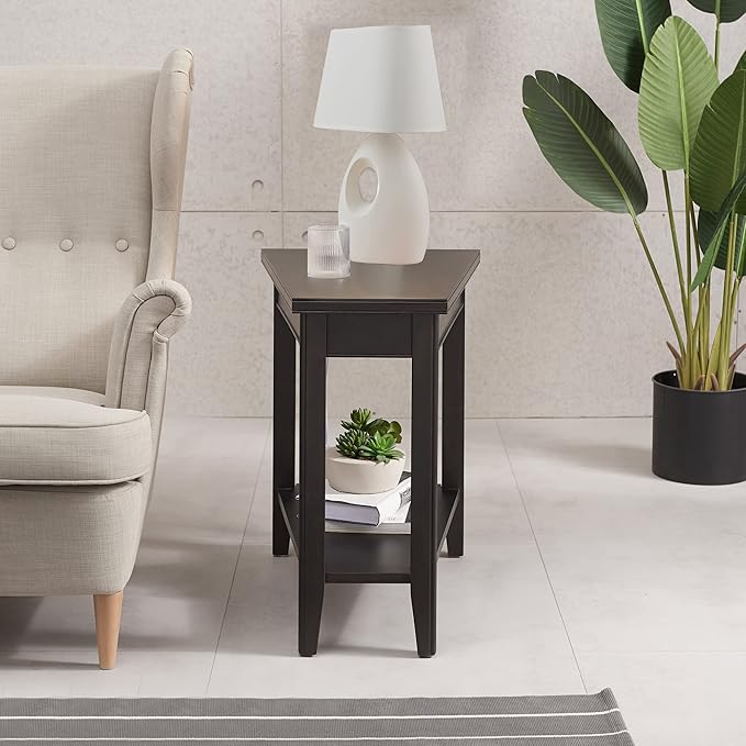 Leick Home Laurent End Table, Solid Wood, Narrow Wedge Shape, Bottom Display - Image 5