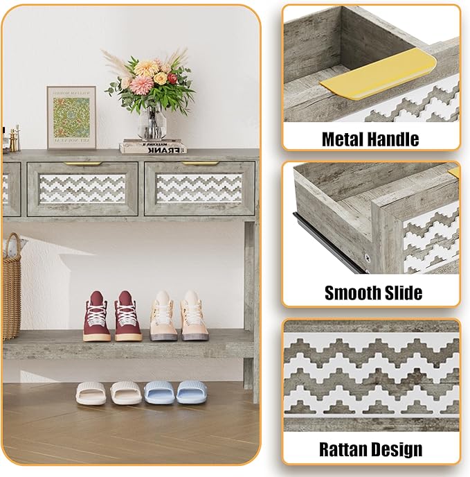 Entryway Table, Rattan Console Table - Image 5