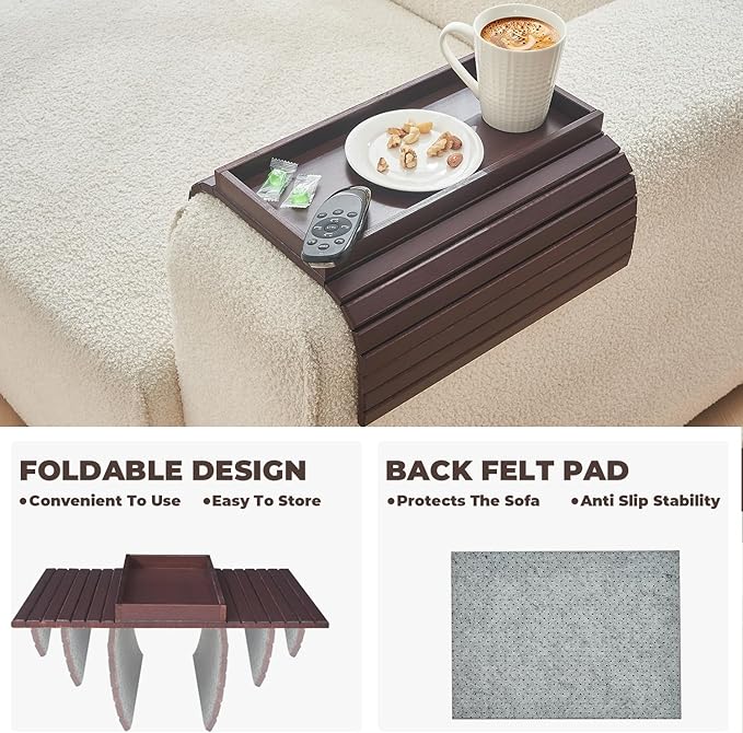 Bamboo Sofa Arm Tray, Anti Falling Couch Arm Tray Table, Foldable Couch Armrest - Image 4