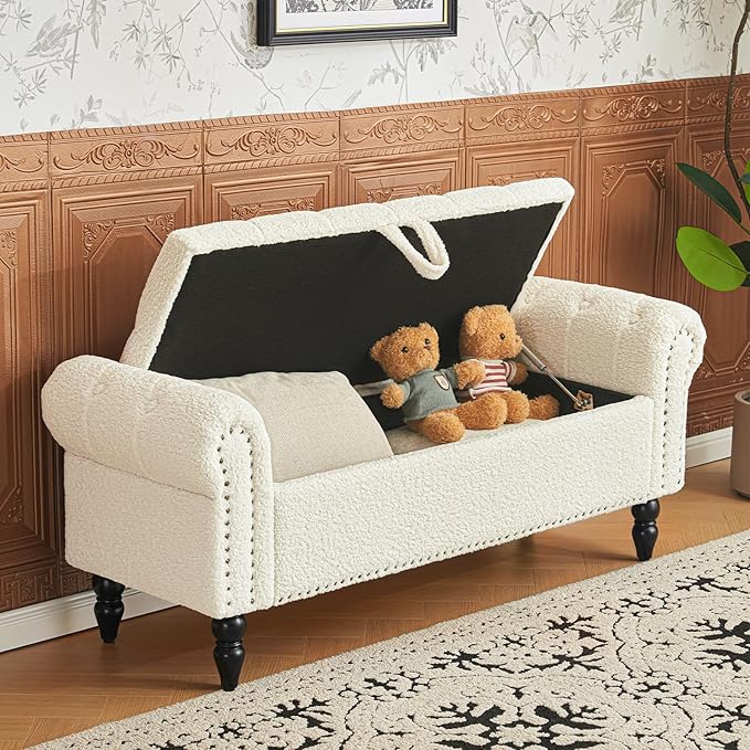 Furniliving Modern Storage Ottoman Bench, Sherpa Ottoman End of Bed Bench - Image 9