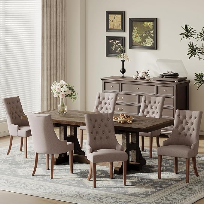 COLAMY Wingback Upholstered Side Dining Room Chairs Set of 6, Fabric Dining by COLAMYINC
