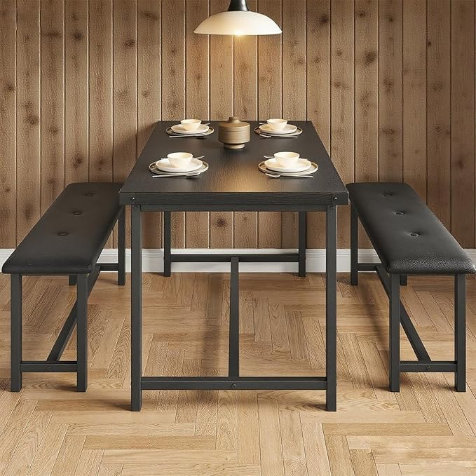 Garvee Dining Table with 2 Benches, Kitchen Table with 2 Upholstered Benches - Image 2