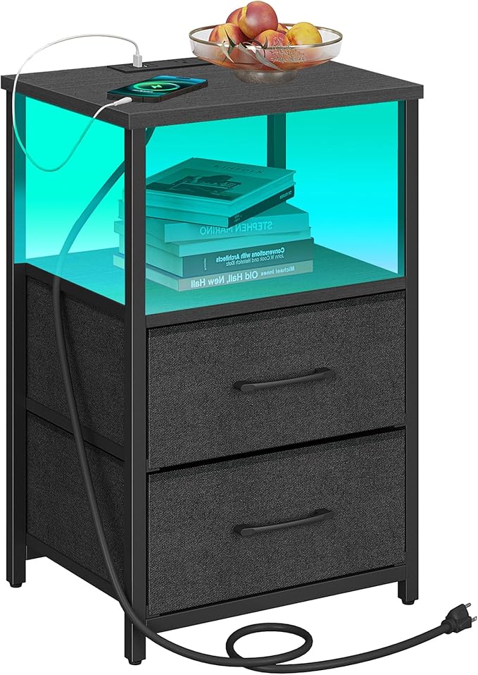 TUTOTAK LED End Table with Charging Station, Night Stand, Side Table with 2 USB by WelcometotheTUTOTAKHome