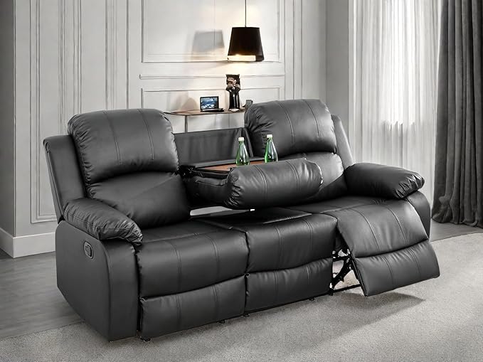 Leather Recliner Sofa Couch, 3-Seater Home Theater Seating Reclining Sofa - Image 6