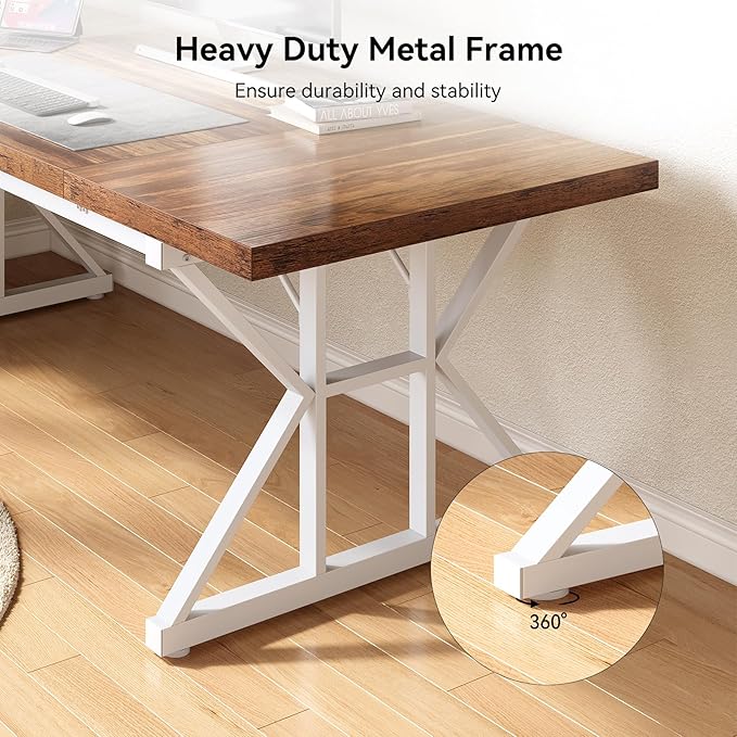 LITTLE TREE 70.8-Inch Large Executive Desk, Modern Computer Office Desk - Image 4