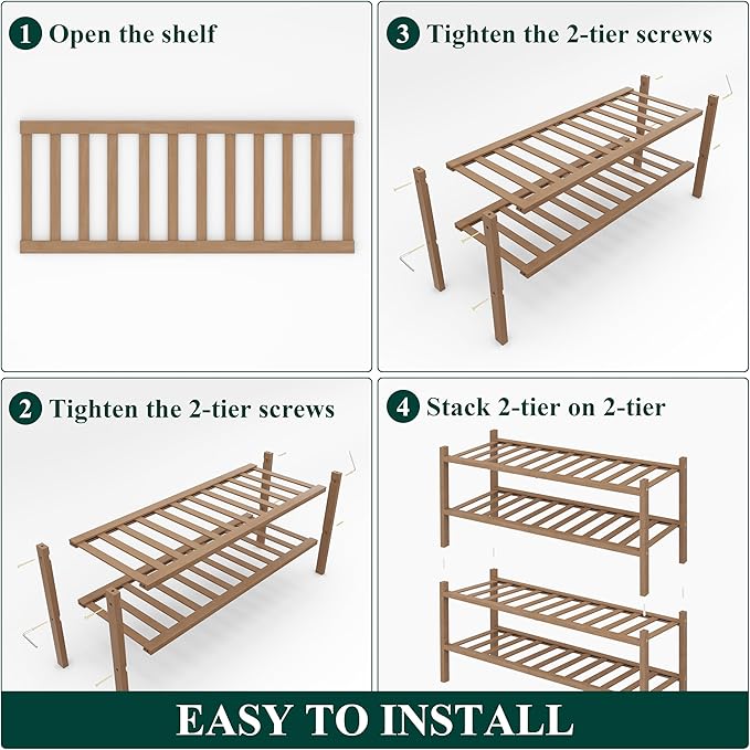 Smiry Shoe Rack, 4 Tier Thick Bamboo Shoe Organizer, Stackable Free Standing - Image 5