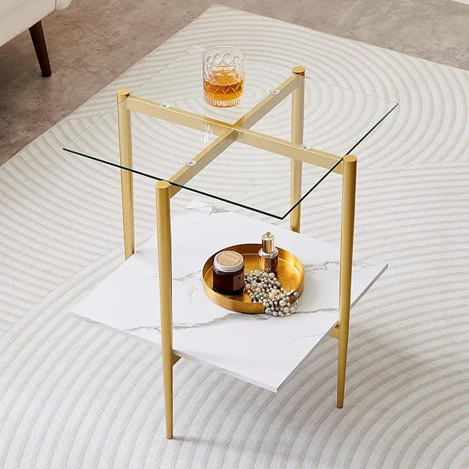 Square Glass End Table, Mid-Century Modern Design Sofa Table, by LumFurn