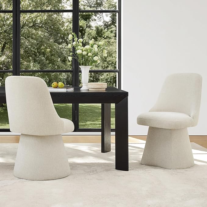 Swivel Dining Chair Mid Century Modern DeskChair High Back Upholstered Linen - Image 9