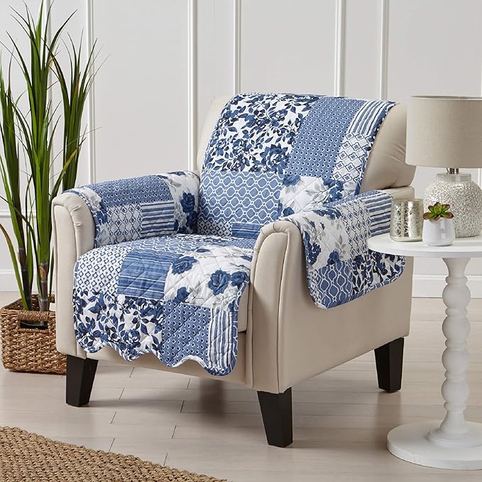Great Bay Home Patchwork Scalloped Printed Furniture Protector Stain Resistant - Image 2