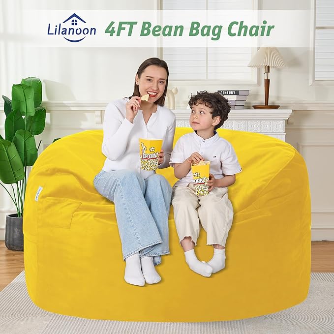 4FT Bean Bag Chair with Ultra Soft Velvet Cover Bean Bag Sofa with Memory Foam - Image 3