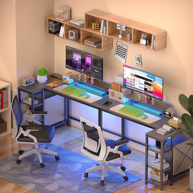 40 inch Gaming Desk with USB Power Outlet and LED Light- Reversible L Shaped - Image 6