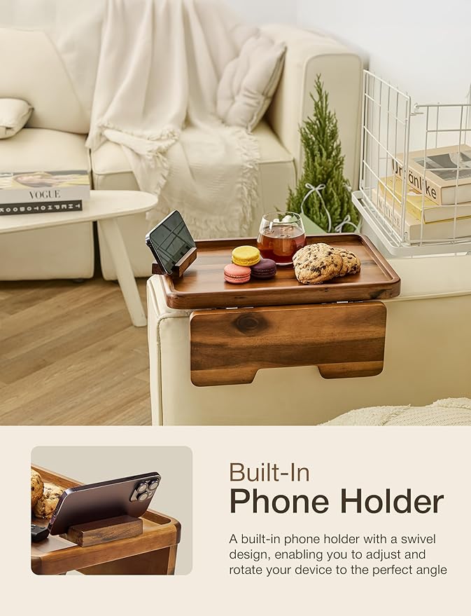 HOLANA 15.75" Acacia Couch Armrest Table - Image 3