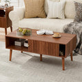 Coffee Table with Storage, Mid Century Dining Table with Sliding Fluted Door by Unknown