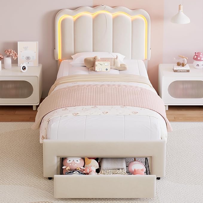 Twin Upholstered LED Bed Frame - Image 3