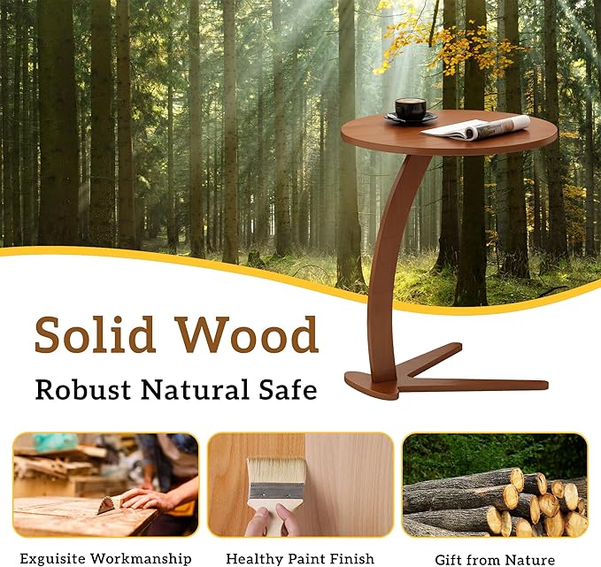 Wood Round Side Table: 17 '' Modern C Shaped End Table Nightstand - Image 4