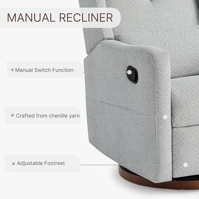 Upholstered Recliner Swivel Glider Nursery Chair Reclining Performance Fabric - Image 5