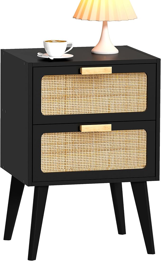 Rattan Nightstand, Wood End Table, Side Table by YAUKOMEL