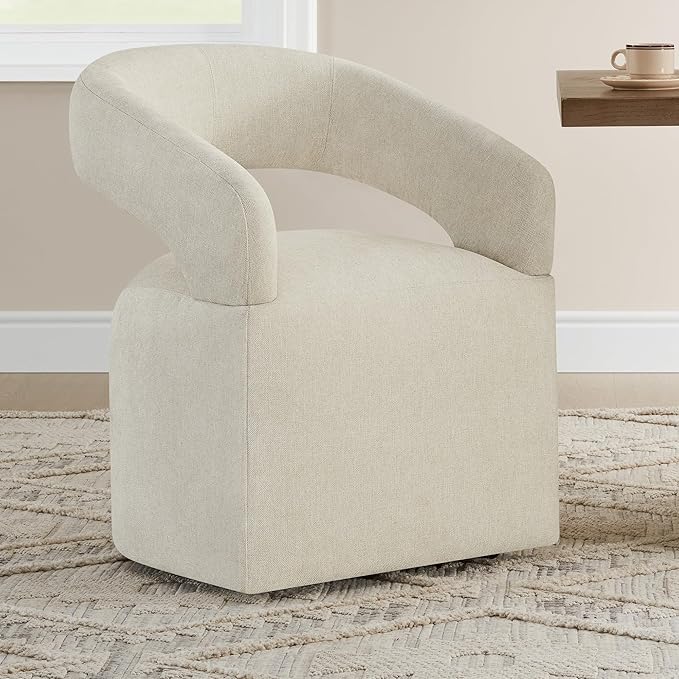 Upholstered Dining Chairs with Removable Casters Barrel Side Armchair with - Image 6