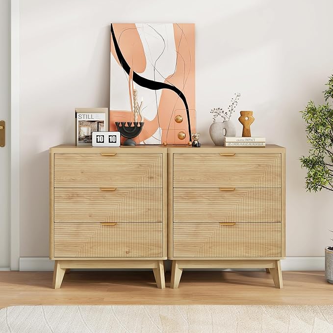 3 Drawer Fluted Nightstand for Bedroom, Modern Wood Chest of Drawers - Image 6