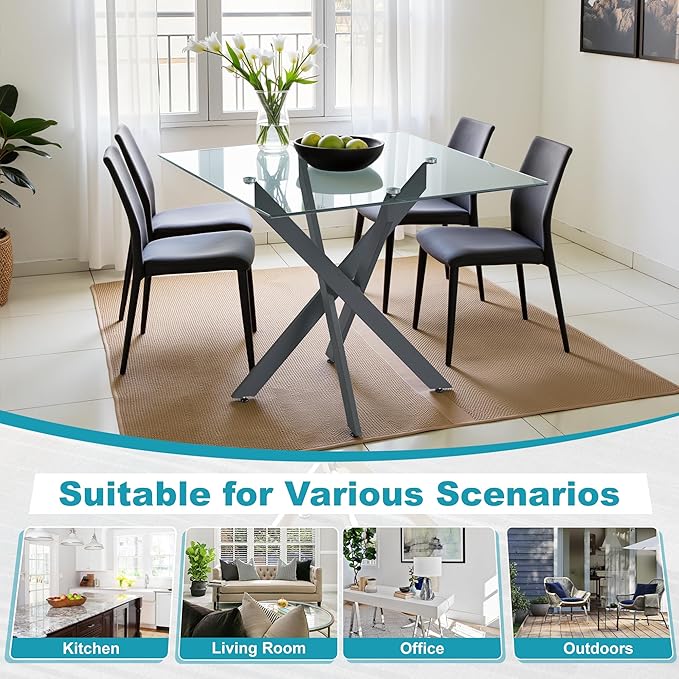 Dining Table for 4 Modern 35.43" Rectangular Glass Dining Table Kitchen & - Image 7