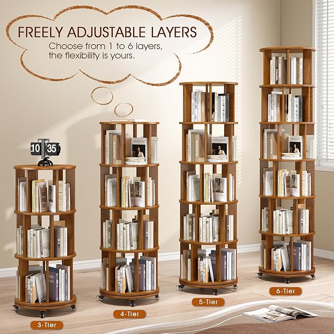 6 Tier Solid Wood Rotating Bookcase - Image 4