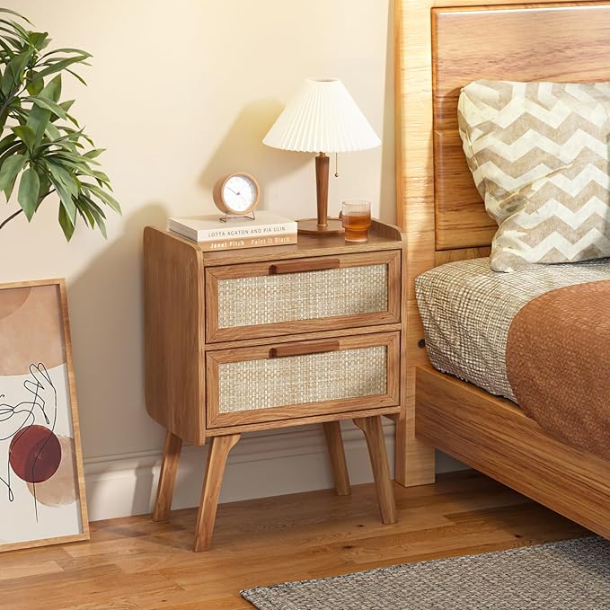 Lerliuo Rattan Nightstand, Boho Night Stand - Image 2