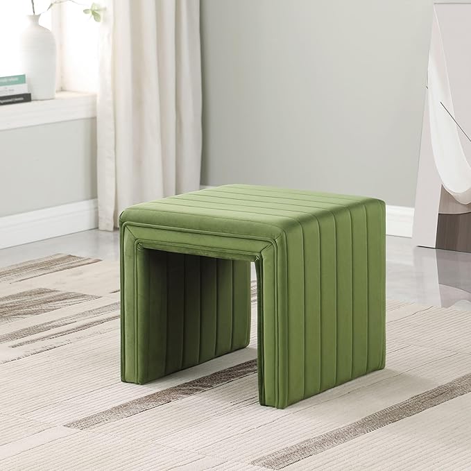 HomePop Modern Channel Tufted Velvet Ottoman Home Décor|Ottoman - Image 5