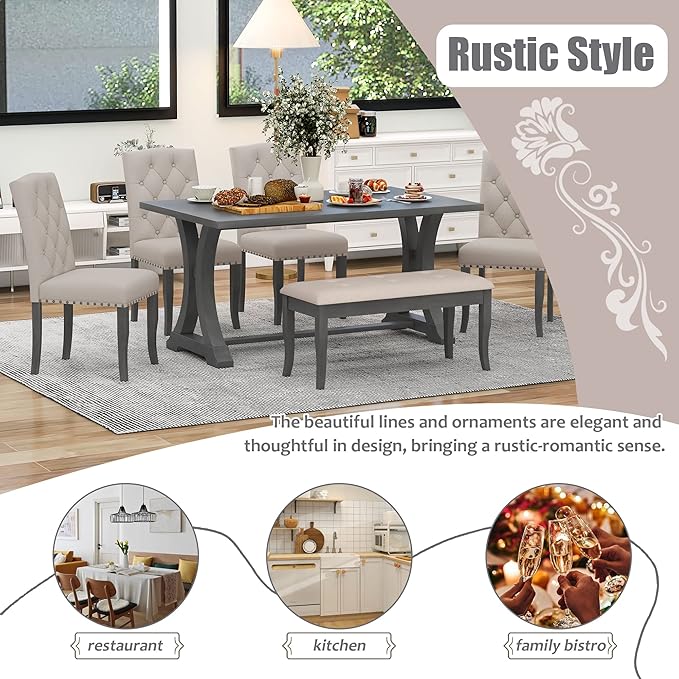 Ball & Cast Dining Table Set for 6, 6-Piece Farmhouse Dining Furniture Set - Image 4