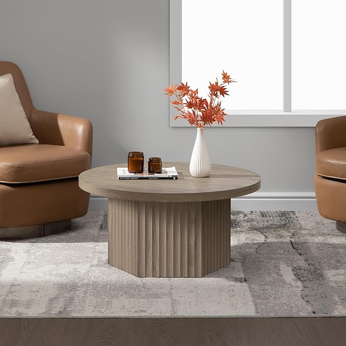 SICOTAS Round Coffee Table for Living Room, Modern Fluted Circle Center Coffee - Image 9