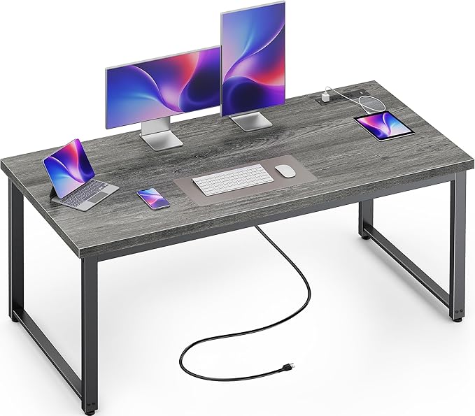 Huuger 55 x 24 inch Desk with Power Outlets & USB-C, Deeper & Thicker Desktop by Huuger