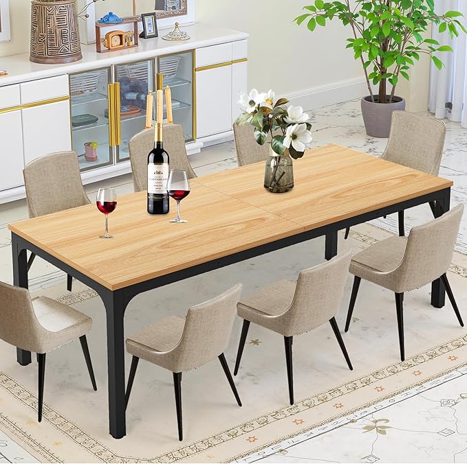 Rectangular Dining Table for 6-8, 78-Inch Modern Dinner Table Wooden Kitchen - Image 7